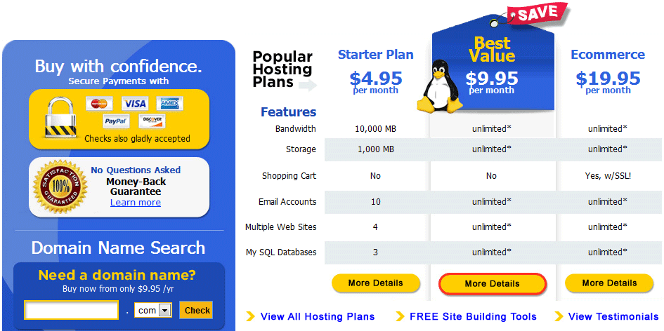 Web Hosting Plans from QTH.com