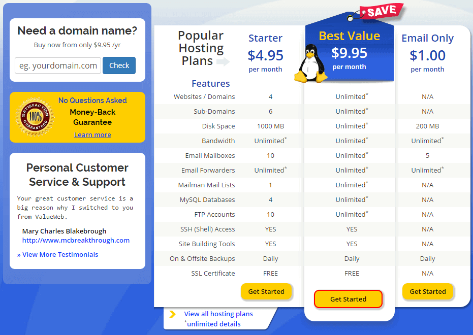 Web Hosting Plans from QTH.com